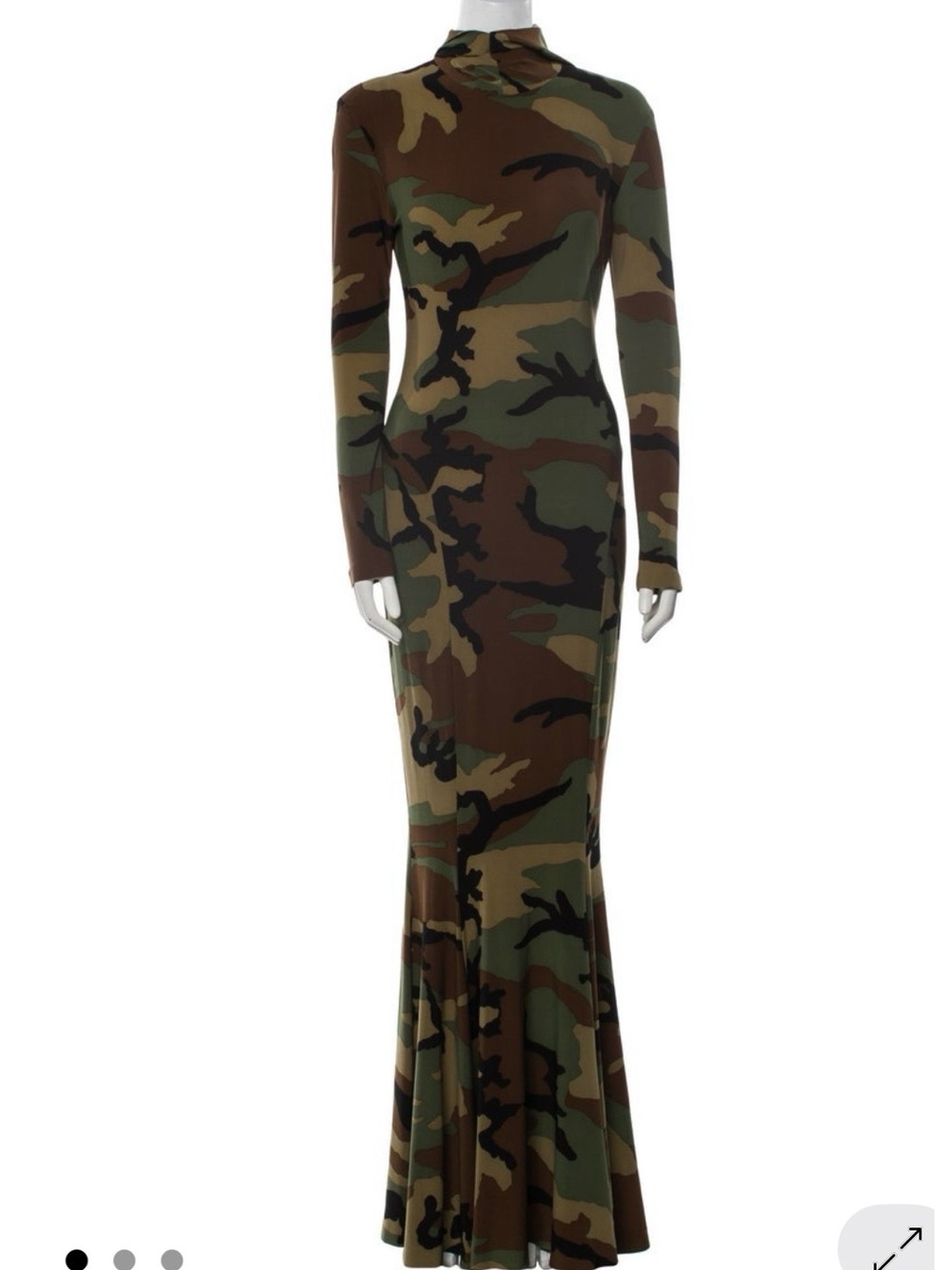 NORMA KAMALI FISHTAIL HOODED CAMOUFLAGE DRESS SZ S LONG SLEEVES WITH THUMBHOLES